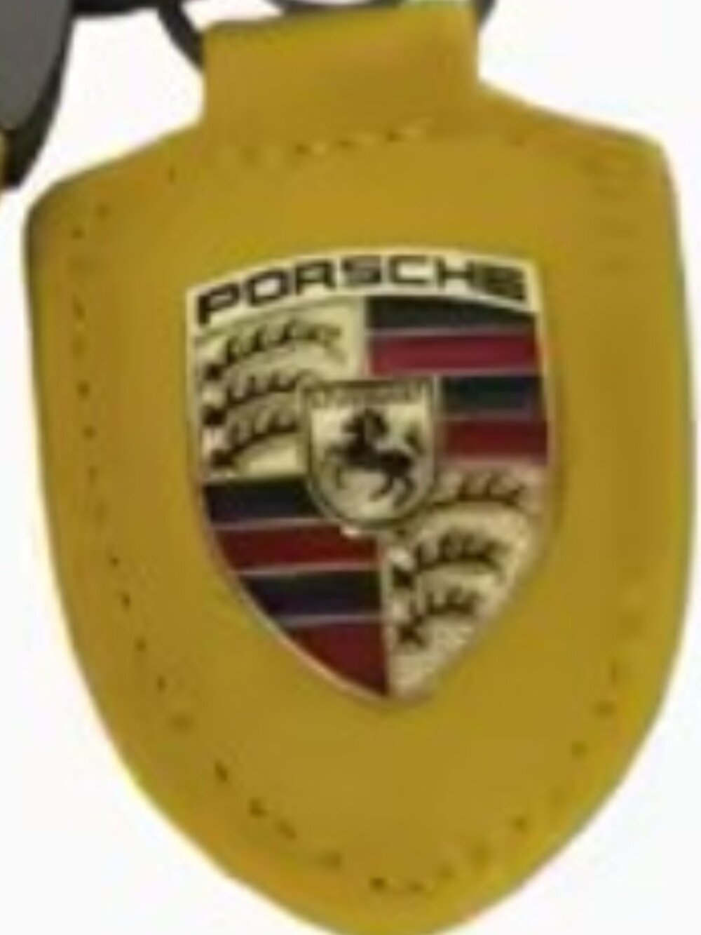 Porsche Yellow and Gold Keychain Pendant Yellow Leather Raised Metal Logo. NEW - Picture 2 of 6